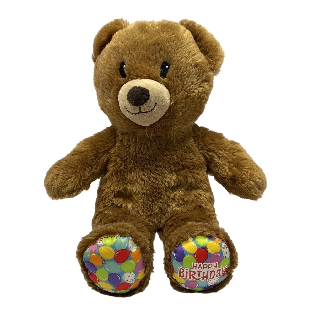 Build-A-Bear Workshop Happy Birthday Brown Teddy Bear Balloon Feet Plush 16in